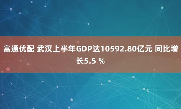 富通优配 武汉上半年GDP达10592.80亿元 同比增长5.5 %